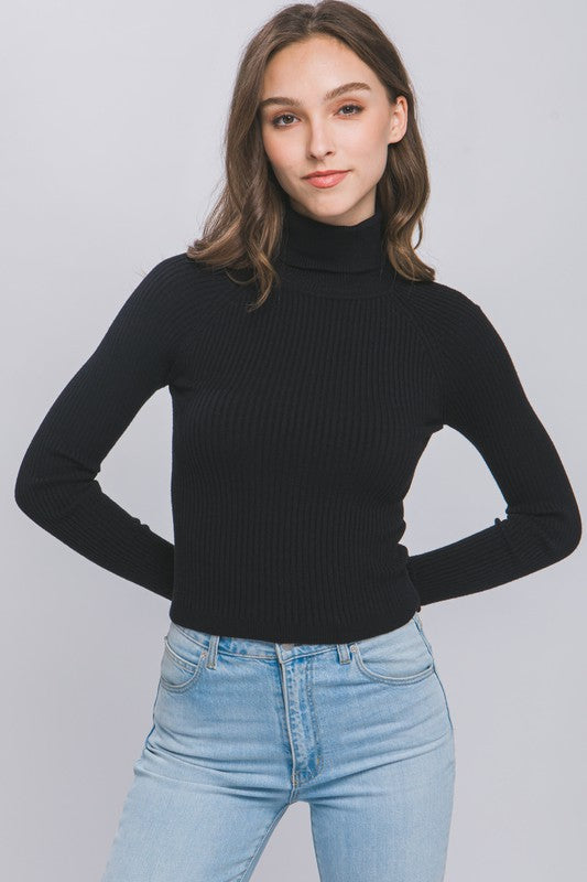 Turtleneck Ribbed Knit Sweater Top Love Tree
