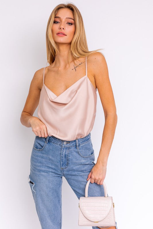 Spaghetti Strap Cowl Neck Bodysuit LE LIS