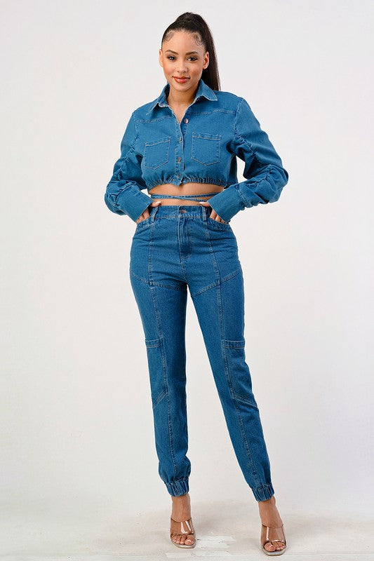 CASUAL CROPPED LONG SLEEVE DENIM JACKET Athina