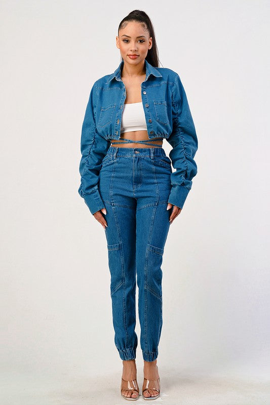 CASUAL CROPPED LONG SLEEVE DENIM JACKET Athina