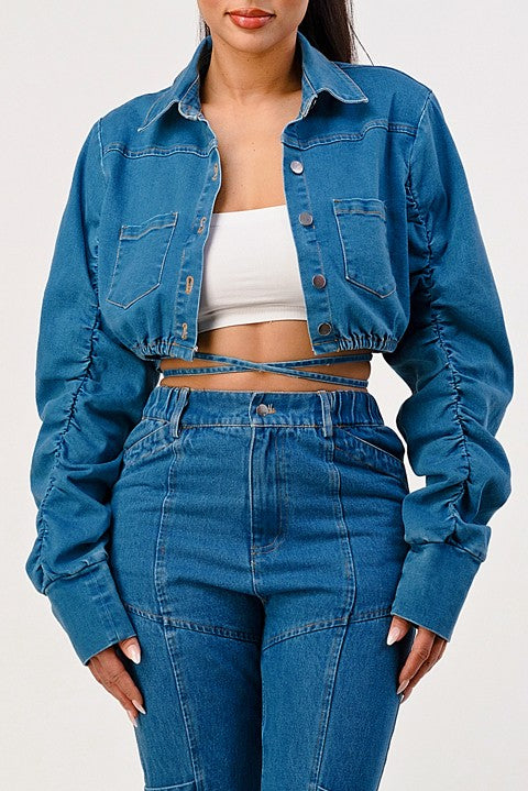 CASUAL CROPPED LONG SLEEVE DENIM JACKET Athina