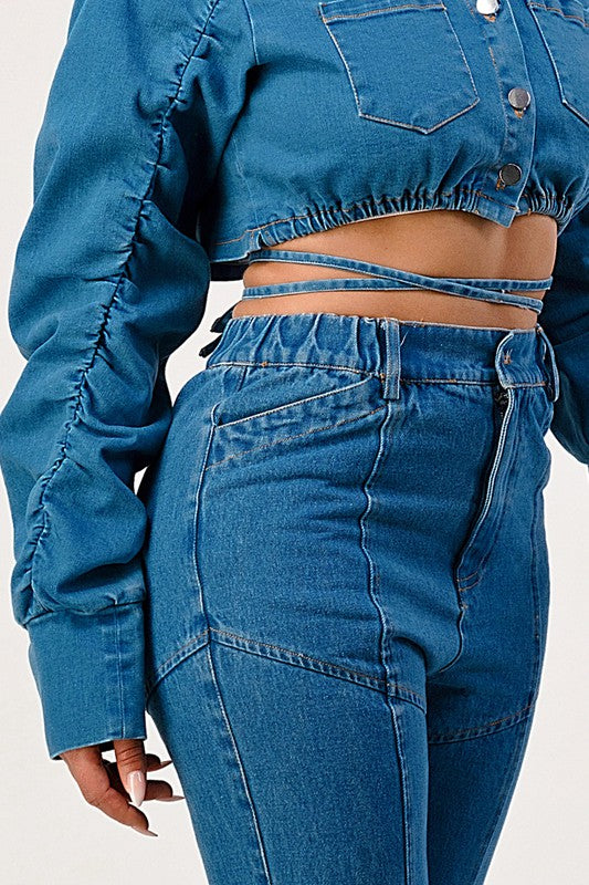 CASUAL CROPPED LONG SLEEVE DENIM JACKET Athina