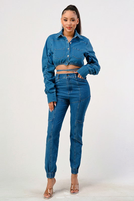 CASUAL CROPPED LONG SLEEVE DENIM JACKET Athina