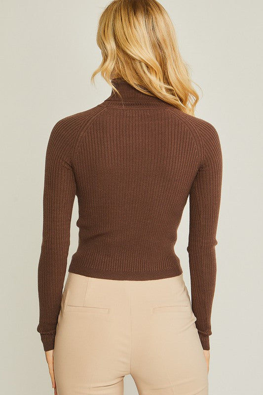 Turtleneck Ribbed Knit Sweater Top Love Tree