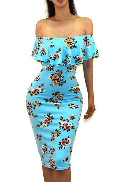 Minty Blue Floral Dress - SurgeStyle Boutique