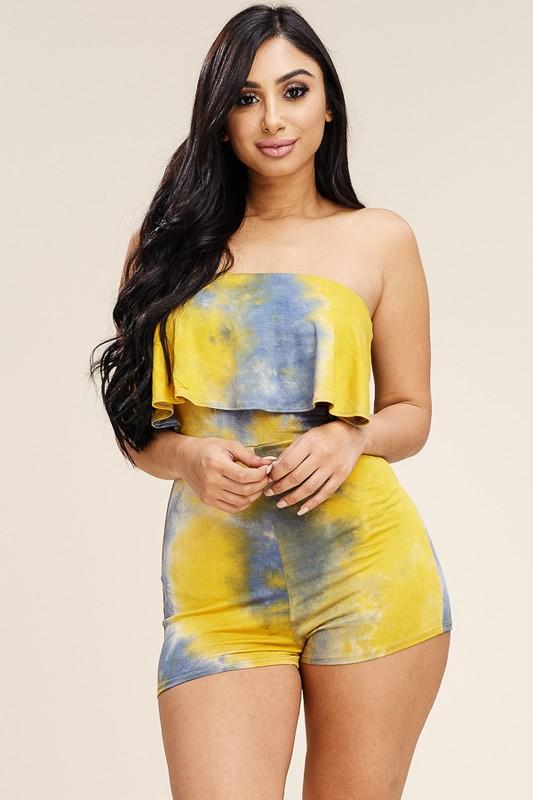 Tye Dyed Ruffled Romper - SurgeStyle Boutique